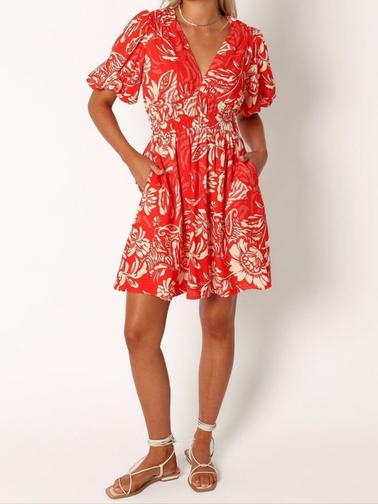 Anthropologie Dresses & Skirts - Anthropologie Abel The Label Red Floral Mini Dress Sundress Sz XS Boho Tropical
